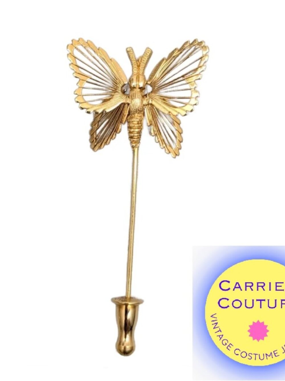 Vintage Signed Monet Goldtone Butterfly Jabot Brooch